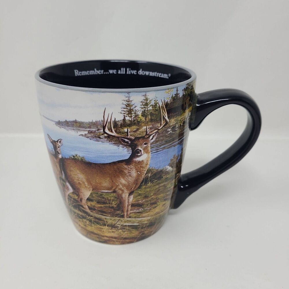 Bass Pro Shops Deer Tree Nature River Ceramic Coffee Mug 24 Ounce